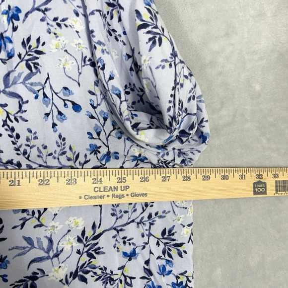 Woman Within Blue Floral Blouse Top Flowy Long Sleeve 2X Causal Coastal V-Neck - Picture 5 of 10